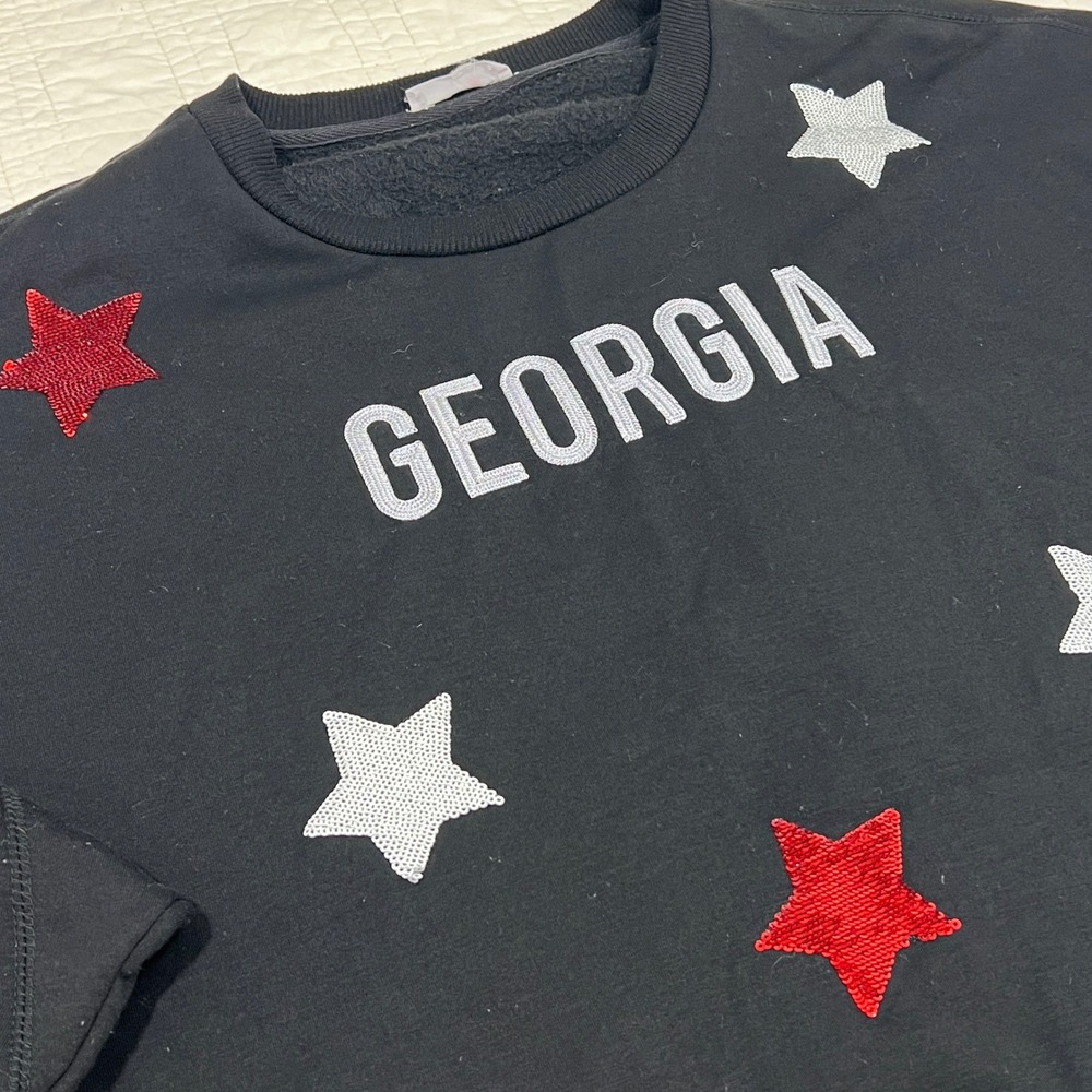 Mary Square Georgia Sequin Star Sweatshirt Black Women Pullover Fleece Oversized